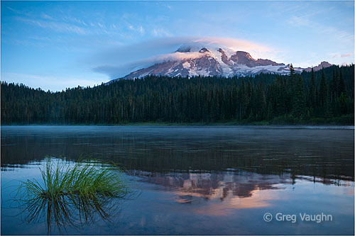 Mt. Rainier with lenticular cloud, from Reflection Lake.