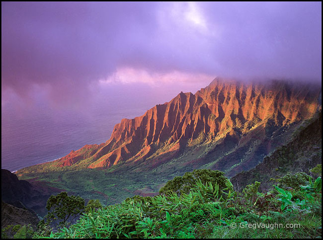 Kalalau Valley, Kauai at sunset from Kokee lookout