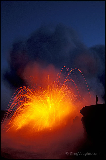 lava from the Puu Oo eruption explodes when it hits the ocean