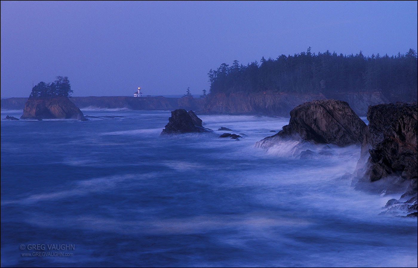 Cape Arago Lighthouse at dusk