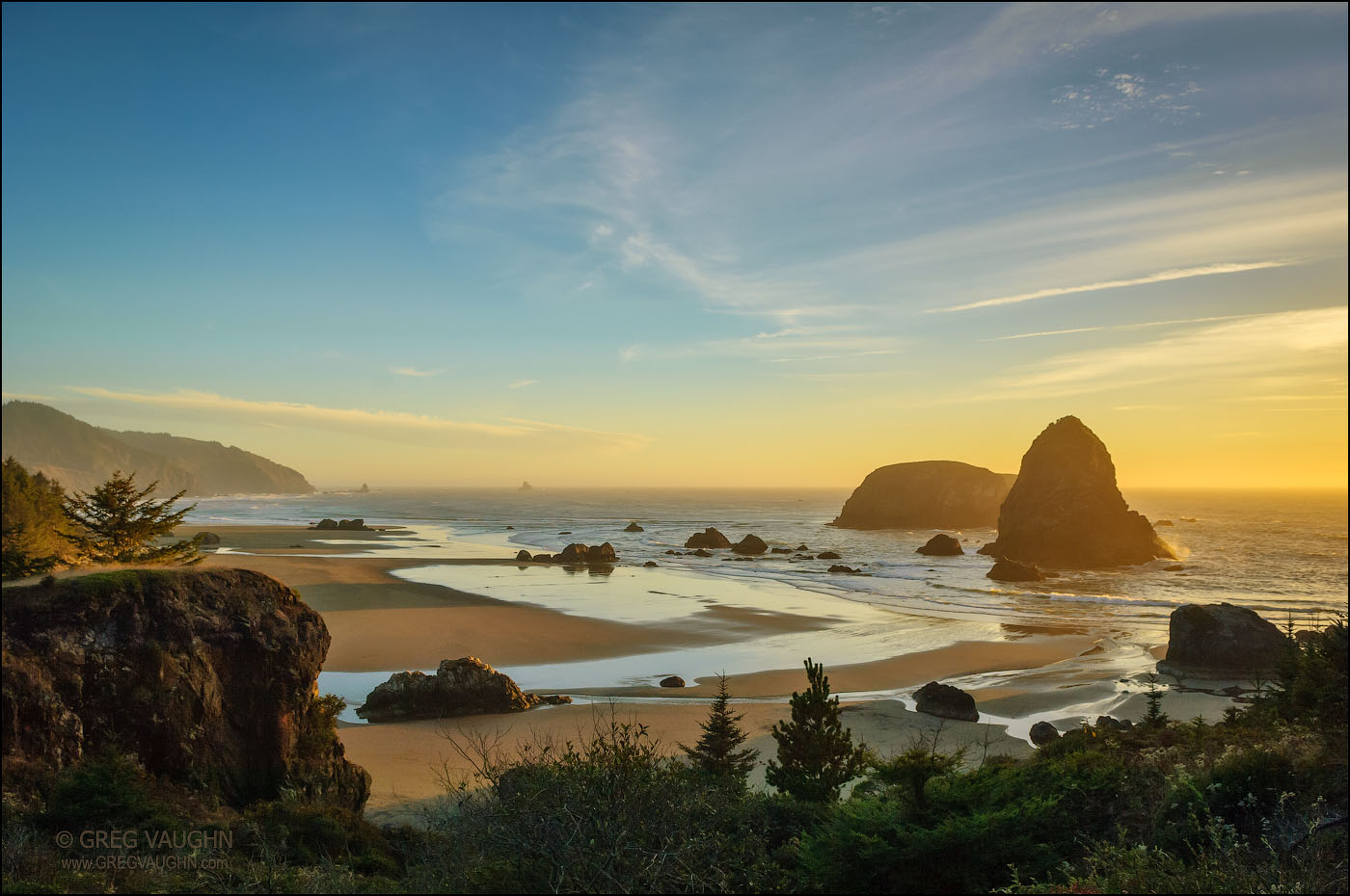 Sea stacks and sunset at Whaleshead Beach, Samuel H. Boardman State Scenic Corridor, southern Oregon coast.