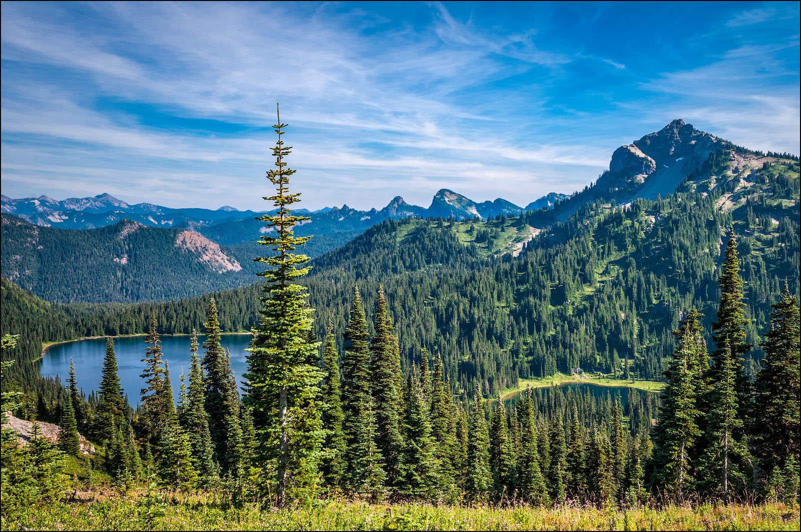 Dewey Lakes in the William O. Douglas Wilderness seen from the Naches Peak Loop Trail in Mount Rainier National Park